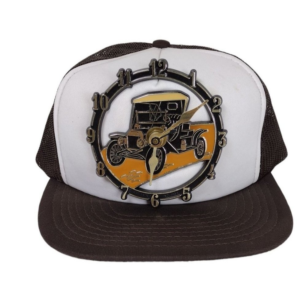 Vintage Model Ford T Working Clock Foam Mesh Trucker Snapback Hat One Si…